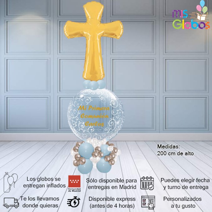 Arrebol Comunión Cruz Tonos azules - Mis Globos
