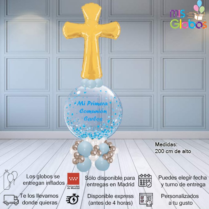 Arrebol Comunión Cruz Tonos azules - Mis Globos