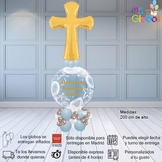 Arrebol Comunión Cruz Tonos azules - Mis Globos