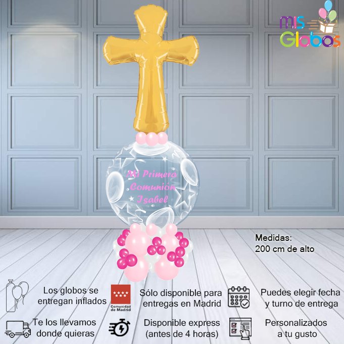 Arrebol Comunión Cruz Tonos rosas - Mis Globos