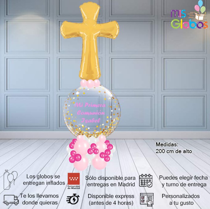 Arrebol Comunión Cruz Tonos rosas - Mis Globos