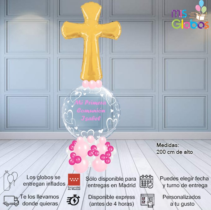 Arrebol Comunión Cruz Tonos rosas - Mis Globos