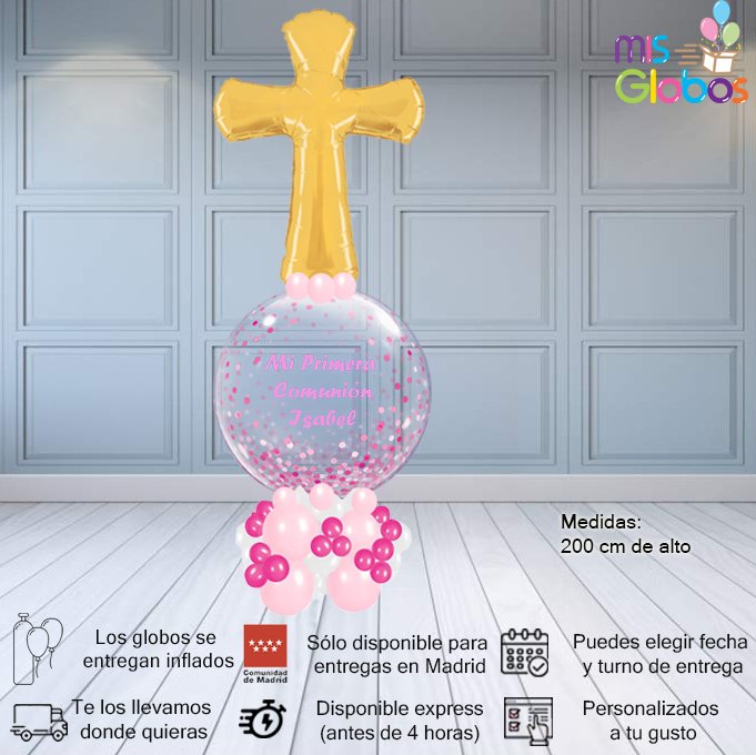 Arrebol Comunión Cruz Tonos rosas - Mis Globos