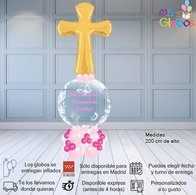 Arrebol Comunión Cruz Tonos rosas - Mis Globos