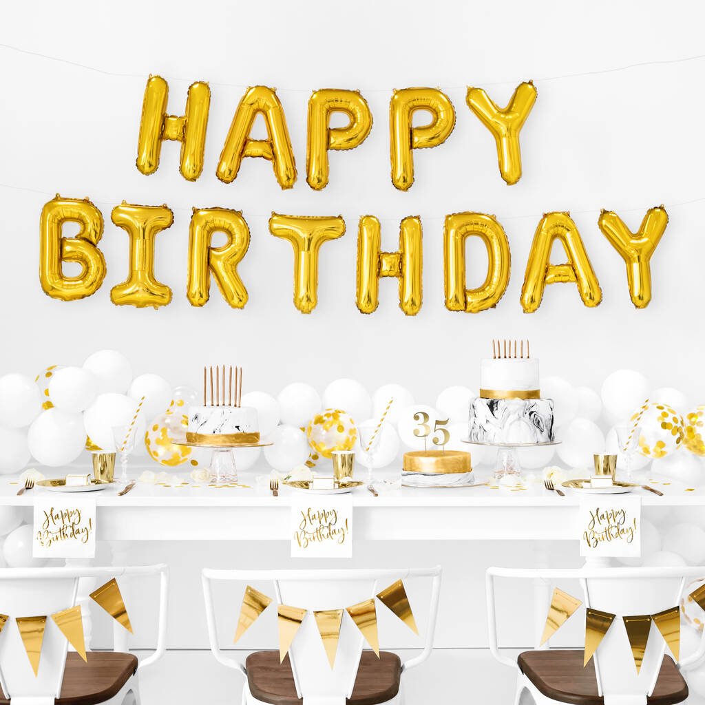 Banner de globos Happy Birthday Oro - Mis Globos