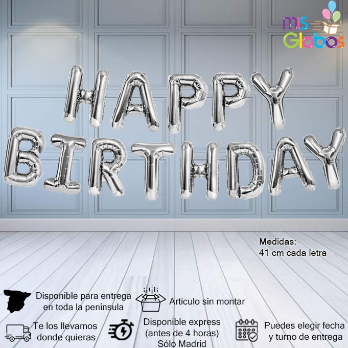 Banner de globos Happy Birthday Plata