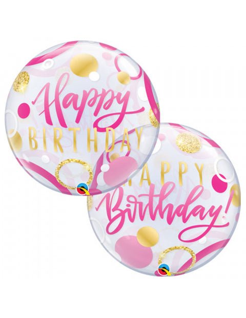 Burbuja Happy Birthday Rosa y Dorado - Mis Globos