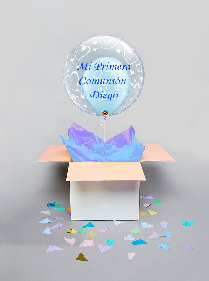 Caja Sorpresa Decoburbuja Comunión Azul - Mis Globos