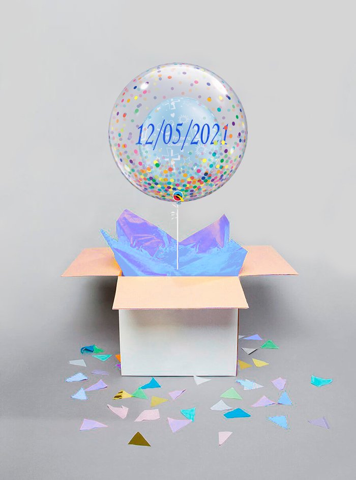 Caja Sorpresa Decoburbuja Comunión Azul - Mis Globos