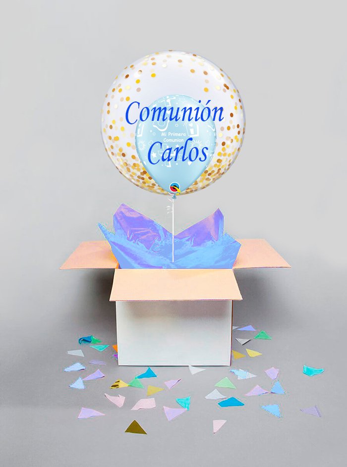 Caja Sorpresa Decoburbuja Comunión Azul - Mis Globos