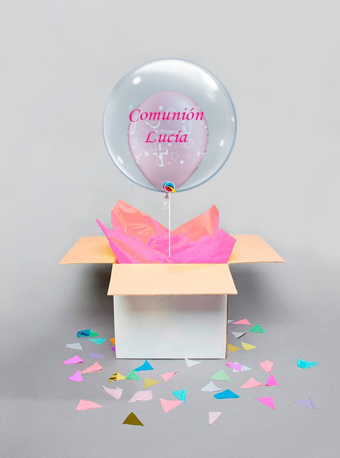 Caja Sorpresa Decoburbuja Comunión Rosa - Mis Globos