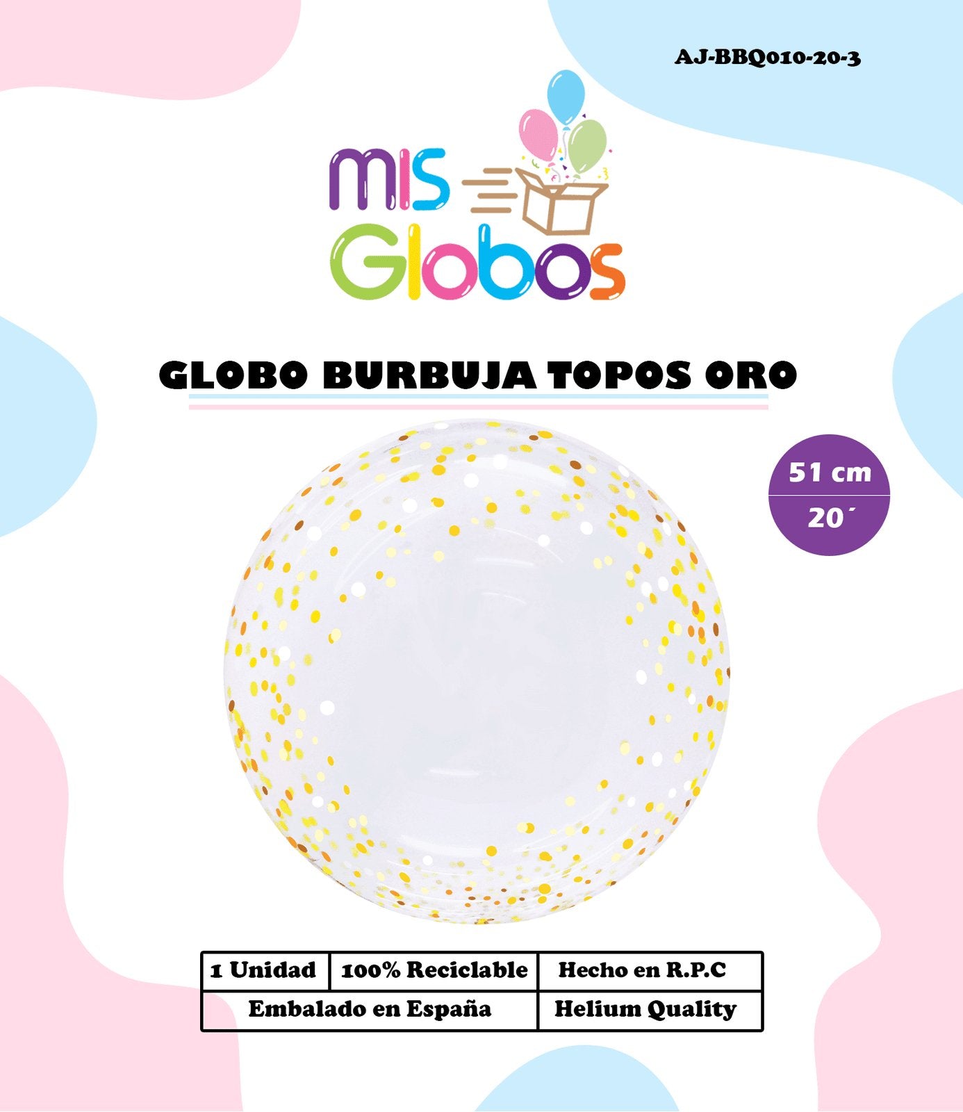 Decoburbuja de 60 Cm. confetti oro. - Mis Globos