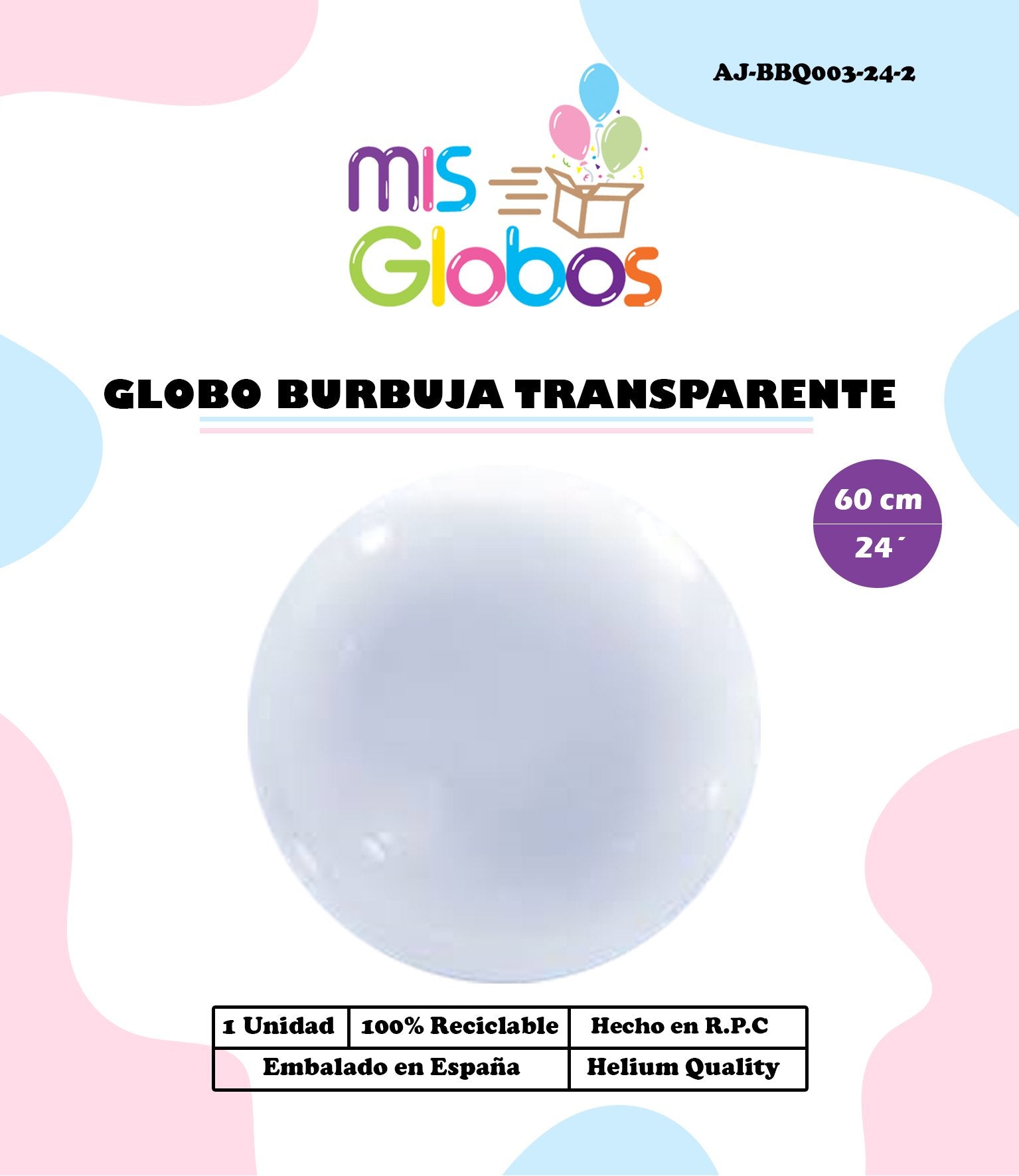 Decoburbuja de 60 Cm. transparente. - Mis Globos