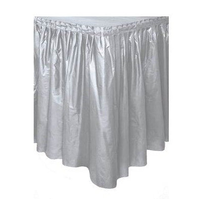 Faldón de mesa de plástico plata 74 Cm * 4,2 M - Mis Globos