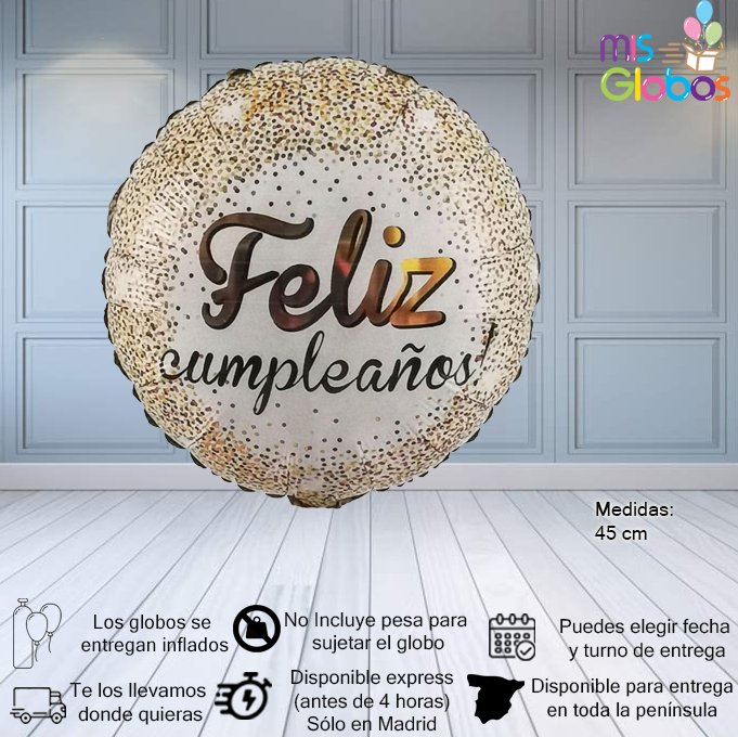 Globo mylar Feliz Cumpleaños Confetti oro - Mis Globos