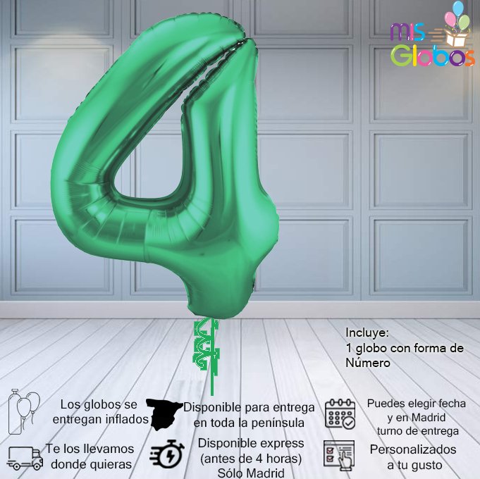 Globo Número Verde Mate 86 Cm - Mis Globos
