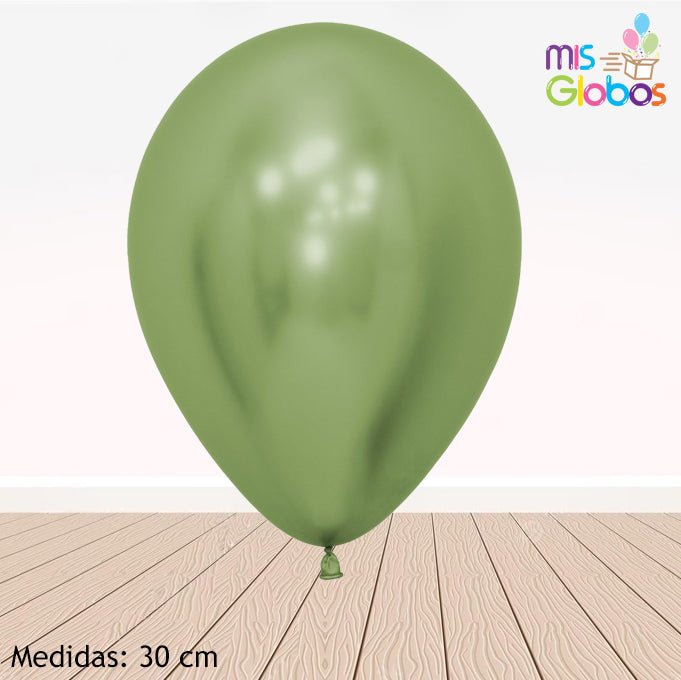 Globo Verde Pistacho Cromado hinchado con Helio por unidades. - Mis Globos