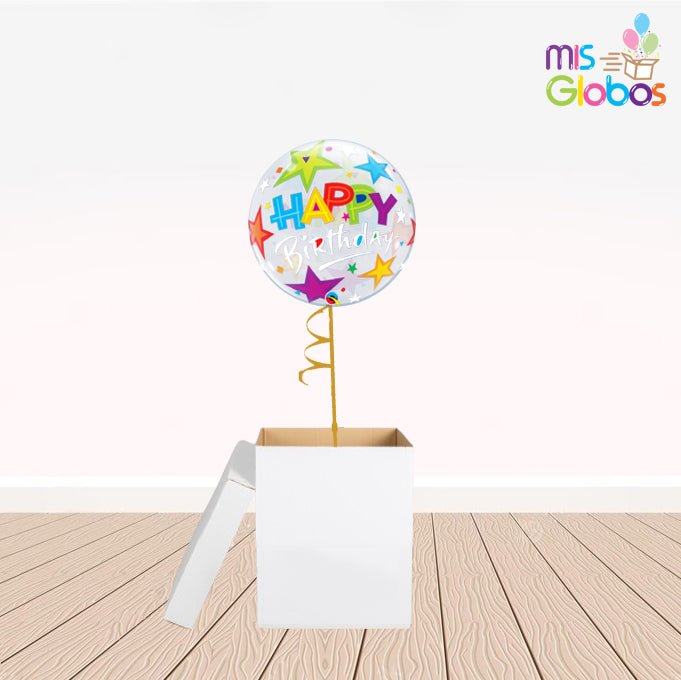 Caja GloBOOM con globos Burbuja Happy Birthday - Mis Globos