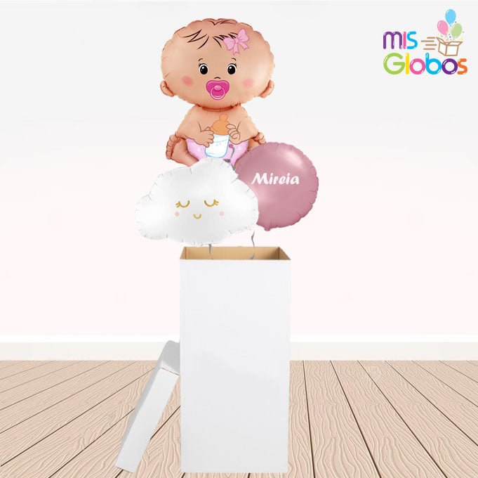 Caja GloBOOM con globos En las nubes Nacimiento niña - Mis Globos