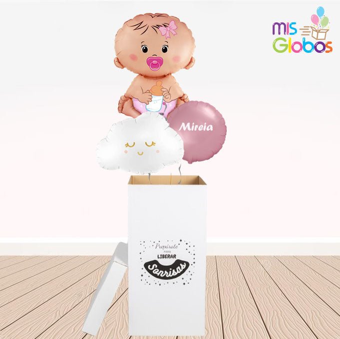 Caja GloBOOM con globos En las nubes Nacimiento niña - Mis Globos
