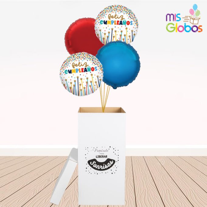Caja GloBOOM con globos Escalera Feliz Cumpleaños (configúralo tu mismo) - Mis Globos