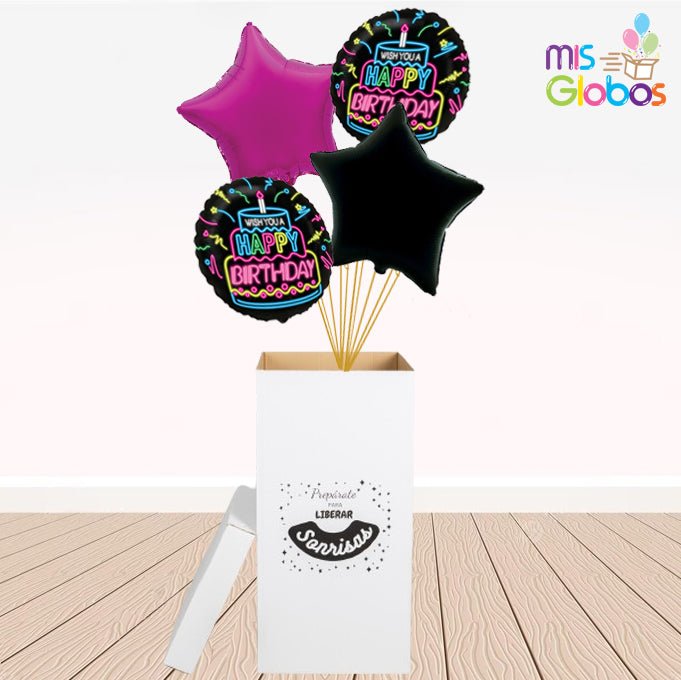 Caja GloBOOM con globos Escalera Happy Birthday (configúralo tu mismo) - Mis Globos