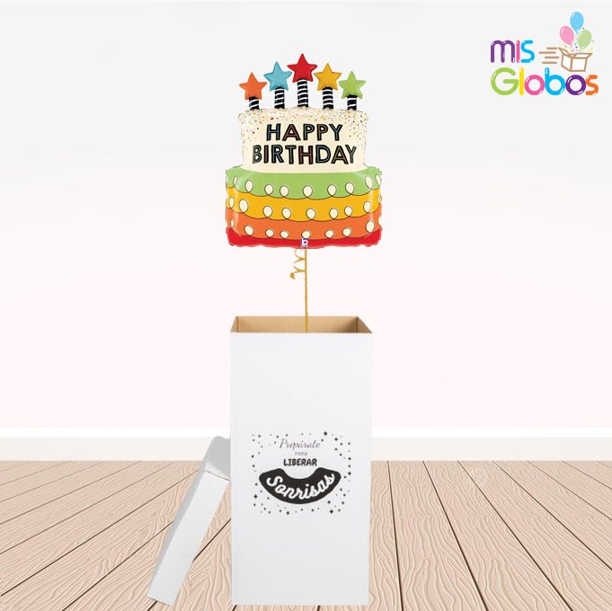Caja GloBOOM con globos Forma Happy Birthday - Mis Globos