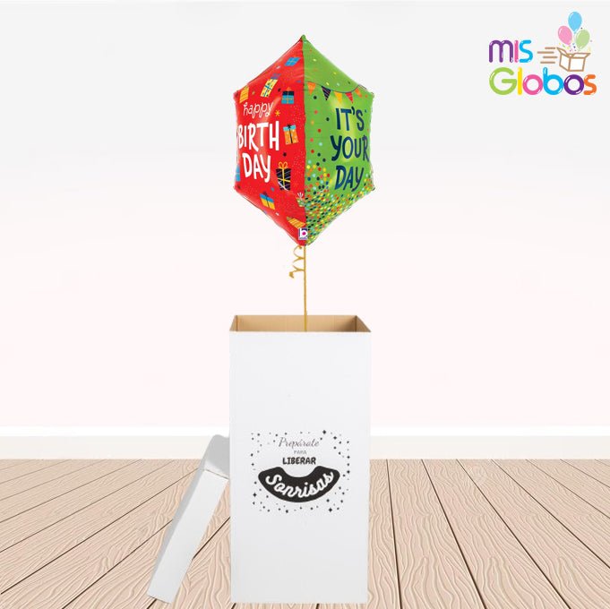 Caja GloBOOM con globos Forma Happy Birthday - Mis Globos