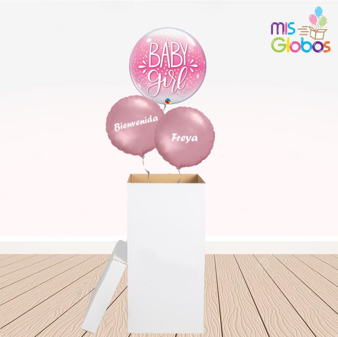 Caja GloBOOM con globos JOYEL Nacimiento niña - Mis Globos