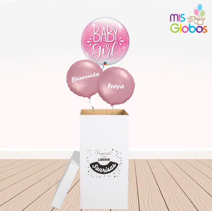 Caja GloBOOM con globos JOYEL Nacimiento niña - Mis Globos
