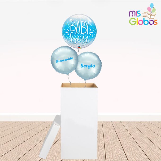 Caja GloBOOM con globos JOYEL Nacimiento niño - Mis Globos