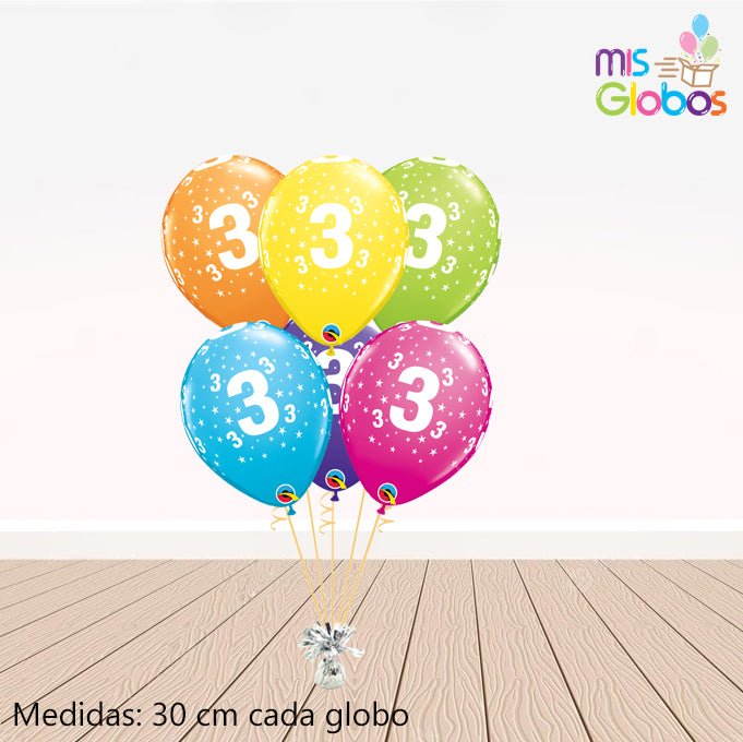 Globos látex con el Nº 3 - Mis Globos