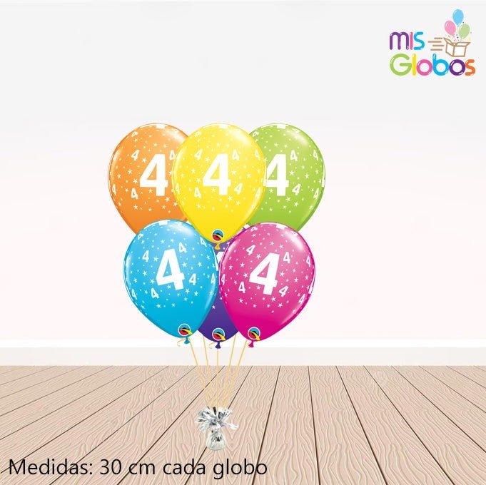 Globos látex con el Nº 4 - Mis Globos