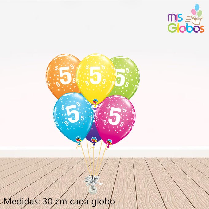 Globos látex con el Nº 5 - Mis Globos