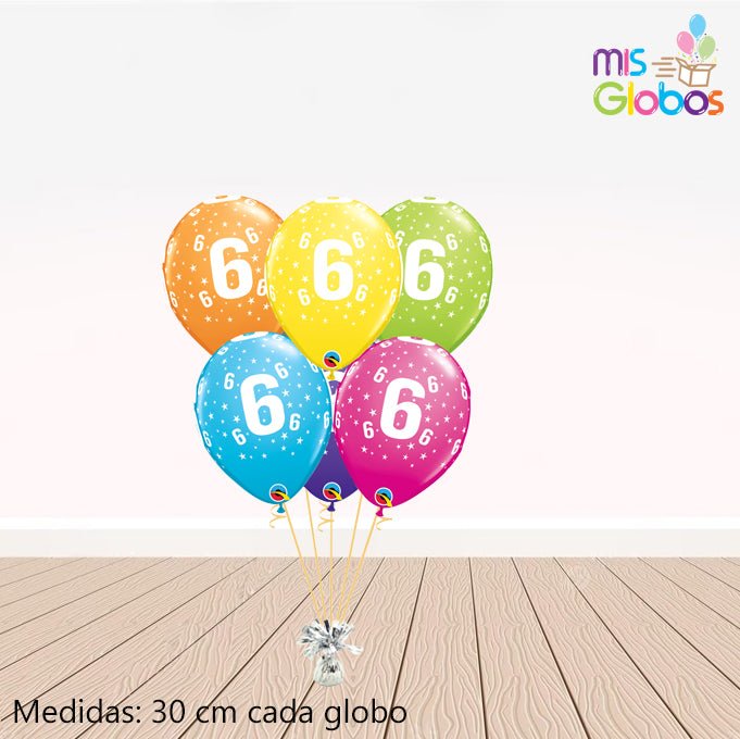 Globos látex con el Nº 6 - Mis Globos