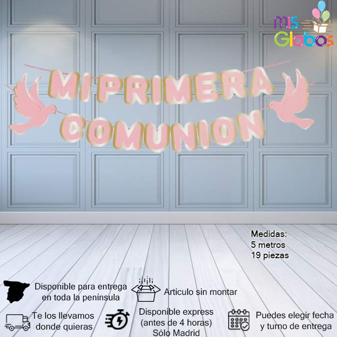 Guirnalda Mi Primera Comunión Rosa - Mis Globos