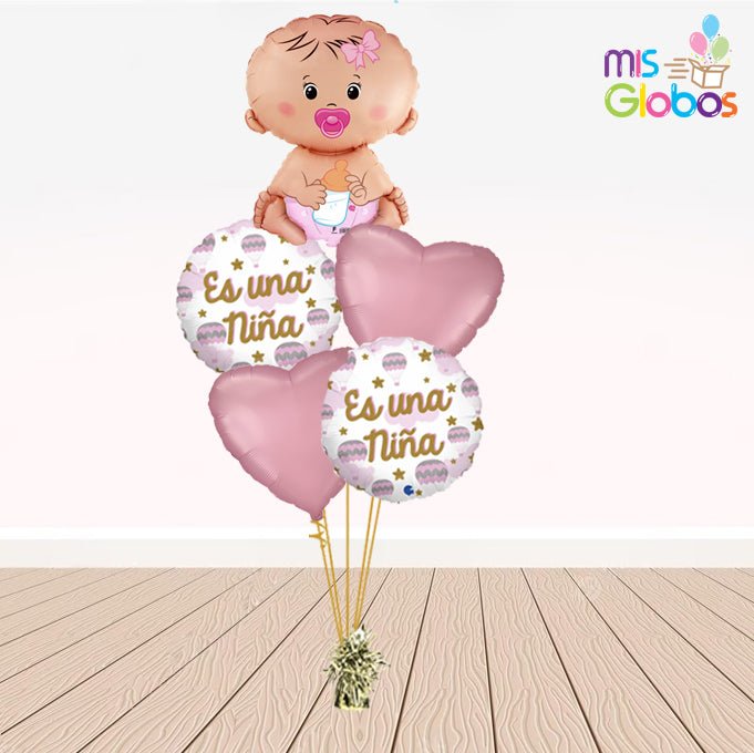 Kit de 5 globos Nacimiento Niña - Mis Globos