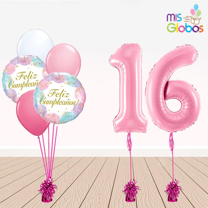 Pack Doble cumpleaños Animado Rosa - Mis Globos