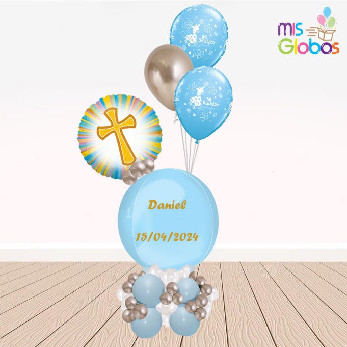 Ramo Ataraxia Bautizo azul Cruz - Mis Globos