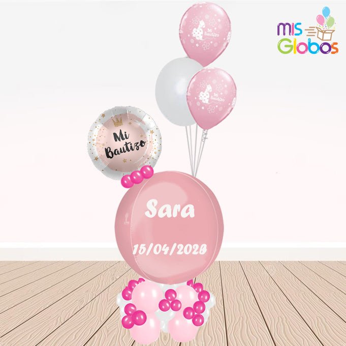 Ramo Ataraxia Bautizo rosa círculo - Mis Globos