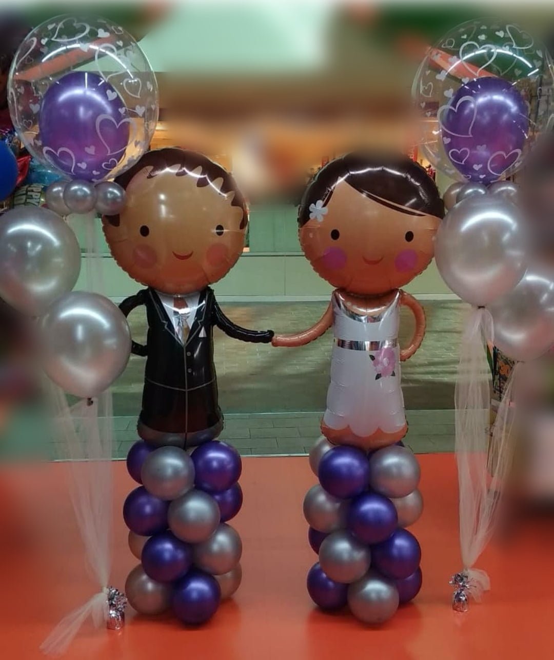 Ramo de globos Boda columna novios con decoburbujas - Mis Globos
