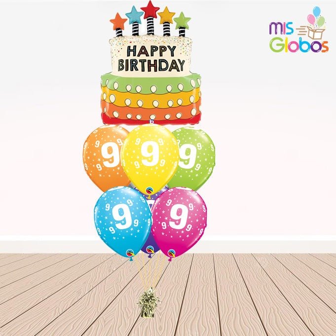 Ramo de globos Sigma Happy Birthday Tarta con estrellas - Mis Globos