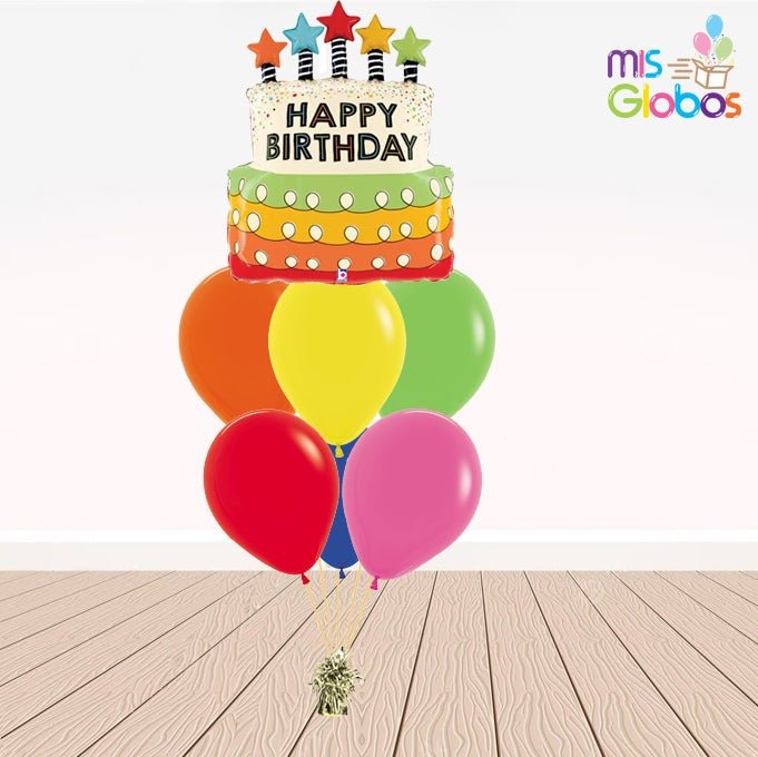 Ramo de globos Sigma Happy Birthday Tarta con estrellas - Mis Globos