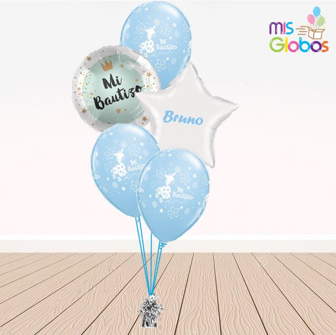 Ramo en escalera Bautizo azul círculo - Mis Globos