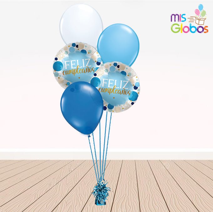 Ramo en escalera Feliz Cumpleaños tonos azules - Mis Globos