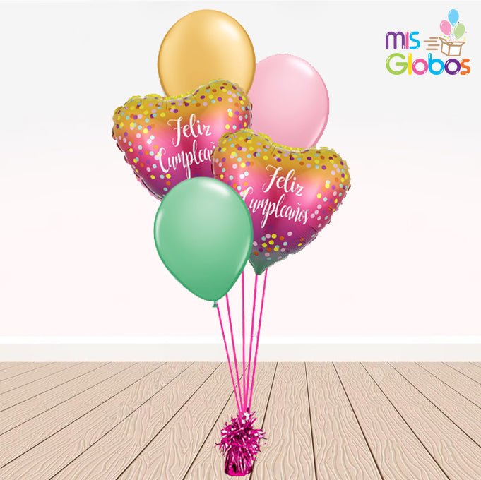 Ramo en escalera Feliz Cumpleaños tonos fucsia - Mis Globos