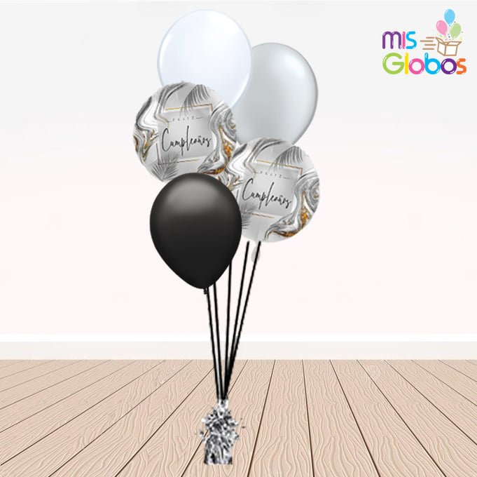 Ramo en escalera Feliz Cumpleaños tonos plata - Mis Globos