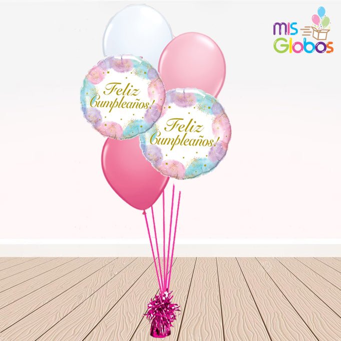 Ramo en escalera Feliz Cumpleaños tonos rosa - Mis Globos