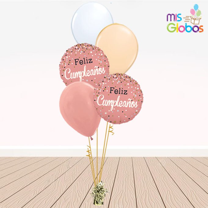 Ramo en escalera Feliz Cumpleaños tonos rosegold - Mis Globos
