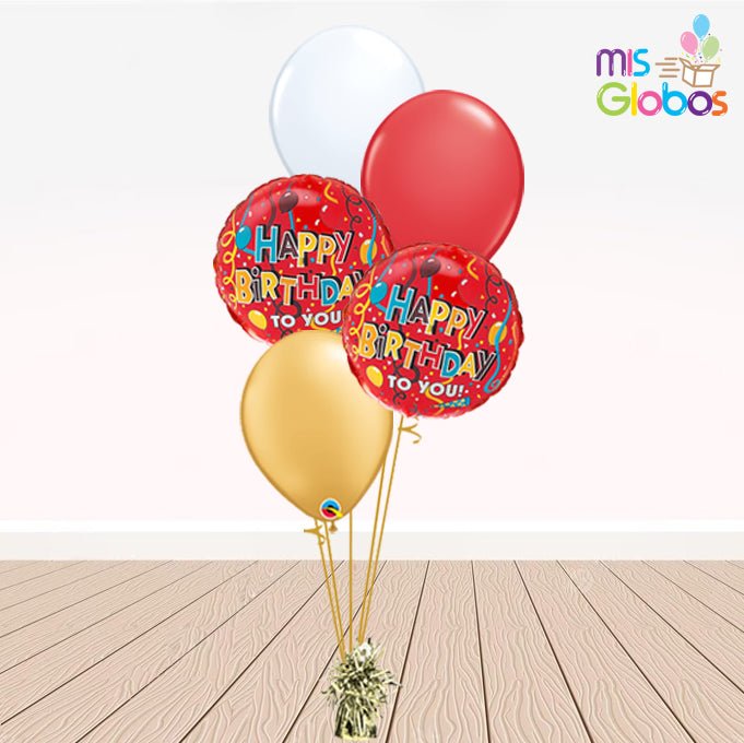 Ramo en escalera Happy birthday tonos rojos - Mis Globos